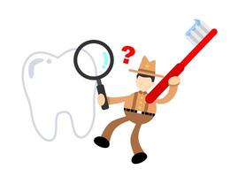 A cartoon man holding a toothbrush and a magnifying glass vector