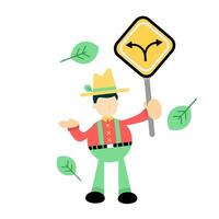 A man holding a sign with arrows pointing in different directions vector