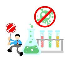 A cartoon man is walking near a laboratory with a sign that says no contamination vector