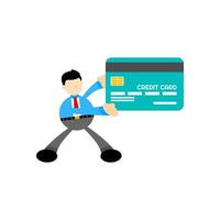 A cartoon man holding a credit card vector