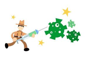 A cartoon man with a syringe and a gun vector