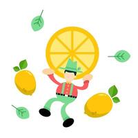 A man is holding a lemon and surrounded by lemons vector