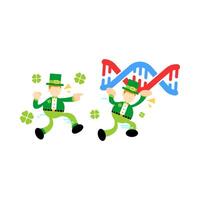 Two men in green hats and leprechauns are running with a dna vector
