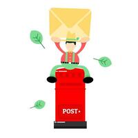 A cartoon man sitting on top of a post box with an envelope vector