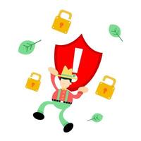 A man holding a shield with keys and locks around it vector