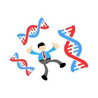 A man in a tie is running away from a dna molecule vector