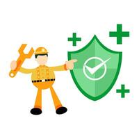 A man in a yellow uniform holding a wrench and shield vector