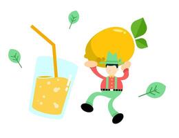 A man carrying a lemon and a glass of juice vector