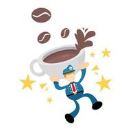 A cartoon character is holding a cup of coffee vector