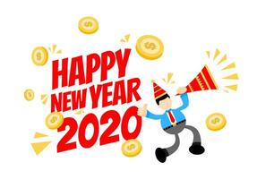 Happy new year 2020 with man in hat and money vector