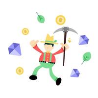 A cartoon miner with a pickaxe and coins vector