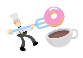 A cartoon chef holding a fork with a donut vector