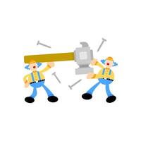 Two men are holding a hammer and a hammer vector