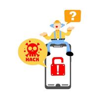 A cartoon man sitting on top of a phone with a lock and a question mark vector