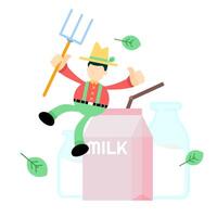 A cartoon farmer is sitting on a milk carton vector
