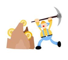 A cartoon miner with a pickaxe and a pile of money vector