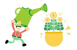 Man watering money plant with watering can vector