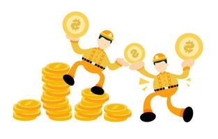 Two men are standing on top of stacks of coins vector