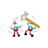 Two cartoon characters holding a hammer and a hammer vector