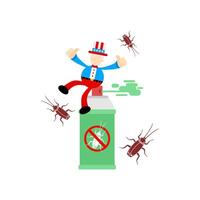 A cartoon man in an american hat is sitting on top of a can of bug spray vector