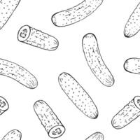 Seamless pattern with cucumber. Hand drawn illustration. vector