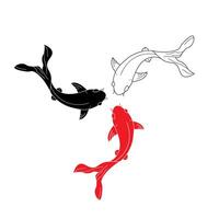 isolated three floating koi karps carps side view colorless black and white contour line easy drawing vector