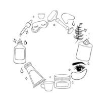 Sketchy set of spa Salon cartoon doodle objects, symbols and items. Round frame composition vector