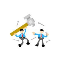 Two businessmen are holding a hammer and hammering on each other vector