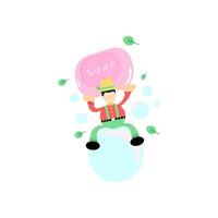 A cartoon man sitting on a soap bubble with the word shop vector