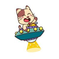 A cartoon cat flying in a spaceship vector