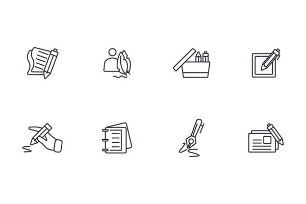 writing icon set..Editable stroke.linear style sign for use web design,logo.Symbol illustration.
