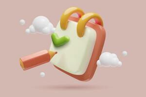 Cute minimal clipboard 3d icon with a check mark and a pencil on a peach fuzz background vector