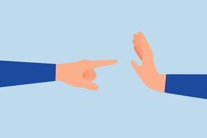 Management skill to stop disagreement conflict, businessman is using one hand to point at another person and using his other hand to make a stop gesture. vector