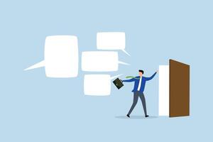 Exit interview, Businessman employee who had quit was at the door, having a conversation with someone before leaving. vector