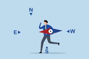 Lost direction, businessman feeling frustrated held a broken compass, unsure of direction and searching for a way forward. vector