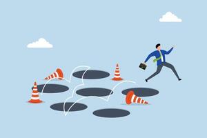 Avoid pitfall, Intelligent entrepreneur navigates through numerous challenges to reach business success. vector