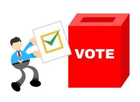 A man is holding a vote box and putting a check mark on it vector