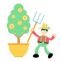A man with a pitchfork and a tree with money vector