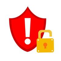 A red shield with a lock and an exclamation mark vector