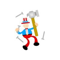 An illustration of a man in a hat holding a hammer vector