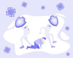 Illustration of people with masks and shields vector
