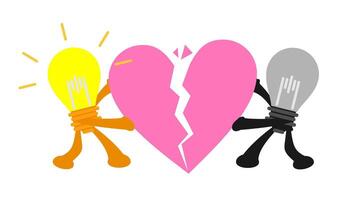 Two cartoon characters holding a broken heart vector