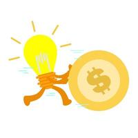 A cartoon character is carrying a light bulb with a dollar sign vector