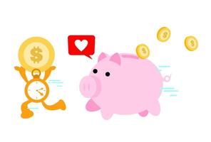 A piggy bank and a monkey holding a coin vector