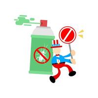 A cartoon man holding a can of spray paint and a sign that says no spray vector