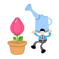 Businessman watering flower with watering can vector