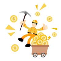 A cartoon miner with a pickaxe and shovel vector
