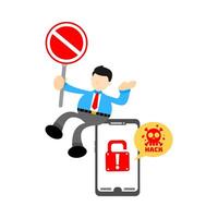 A man is sitting on top of a phone with a lock symbol vector