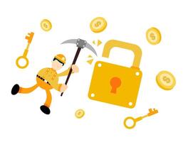A man with a pickaxe and a padlock vector