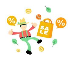A man is holding a sale sign and a bag of money vector